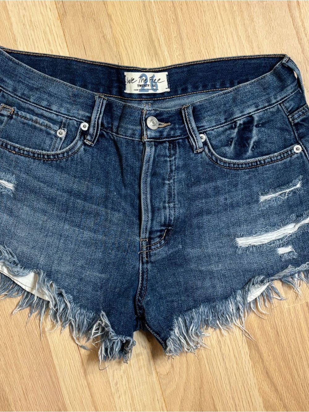 We The Free Indigo Distressed Denim Cutoff Shorts